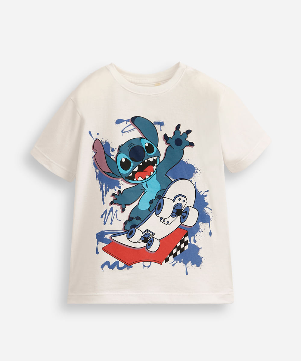camiseta infantil de algodão stitch off white