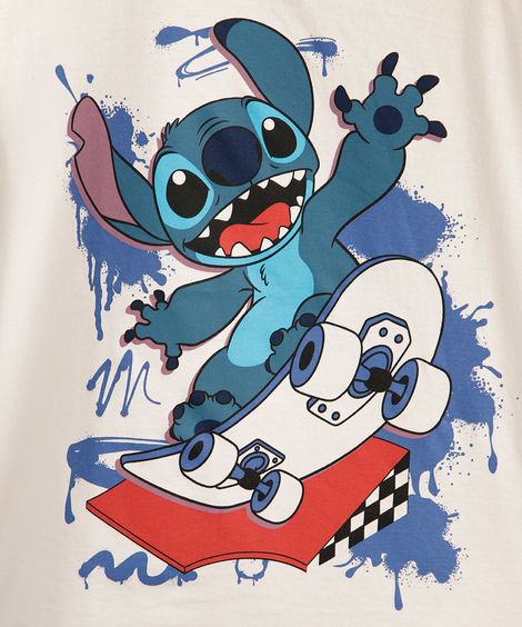 camiseta infantil de algodão stitch off white