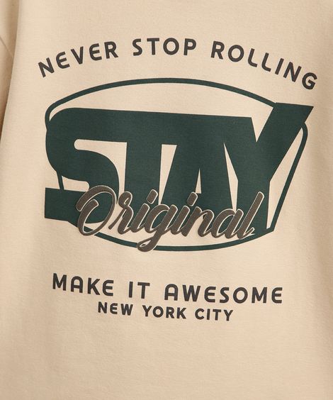 camiseta infantil de algodão estampada bege