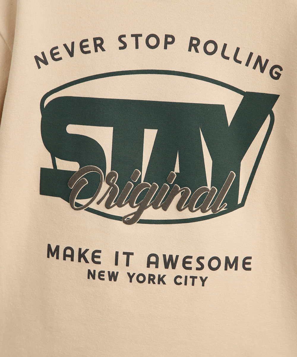 camiseta infantil de algodão estampada bege