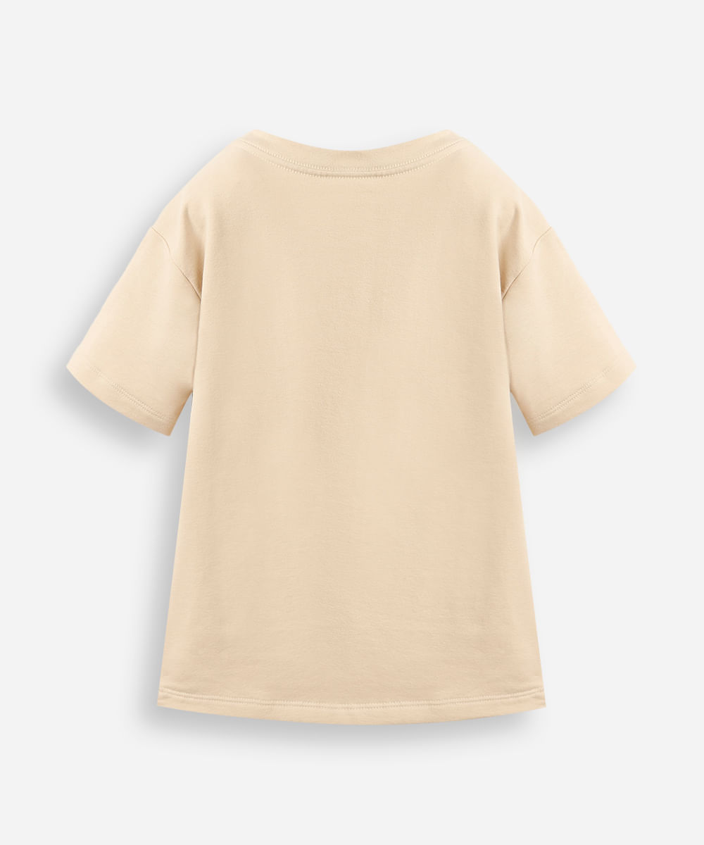 camiseta infantil de algodão estampada bege