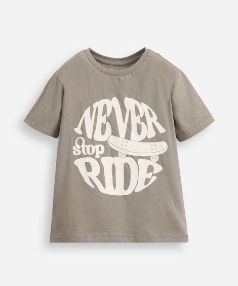 camiseta infantil de algodão never stop ride cinza