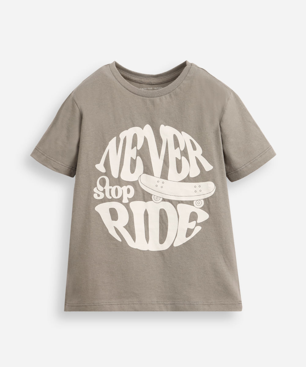 camiseta infantil de algodão never stop ride cinza