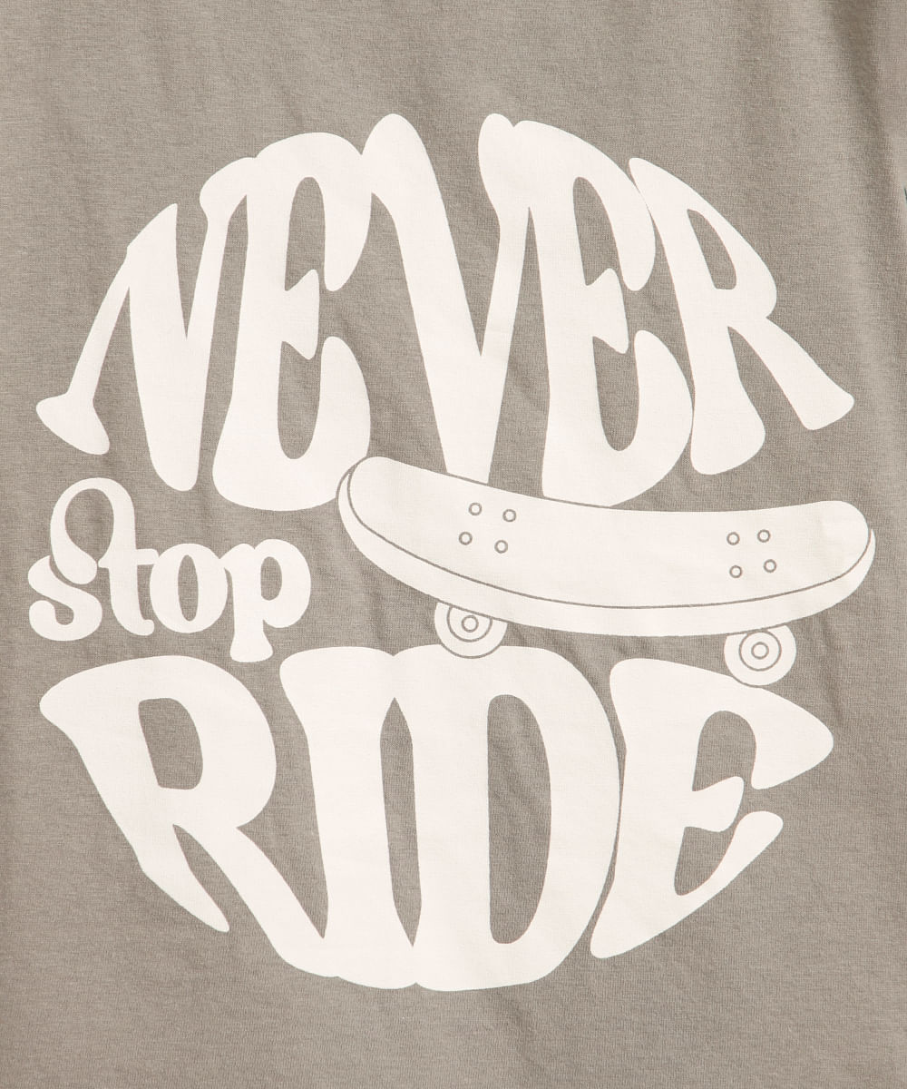 camiseta infantil de algodão never stop ride cinza