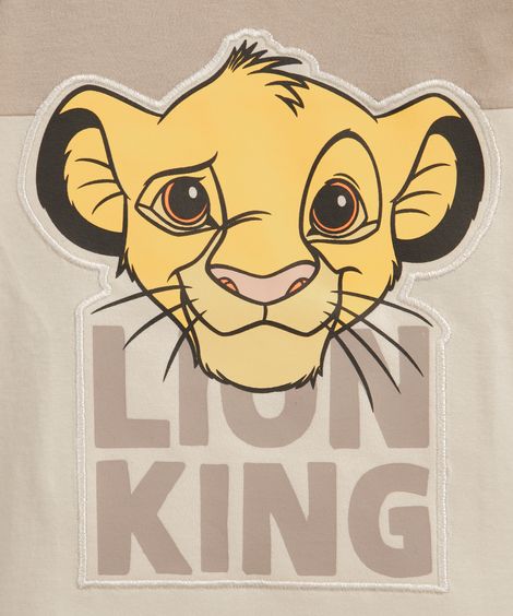 camiseta infantil de algodão manga longa simba - bege claro