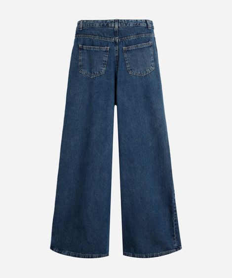 calça wide leg juvenil jeans marmorizada azul