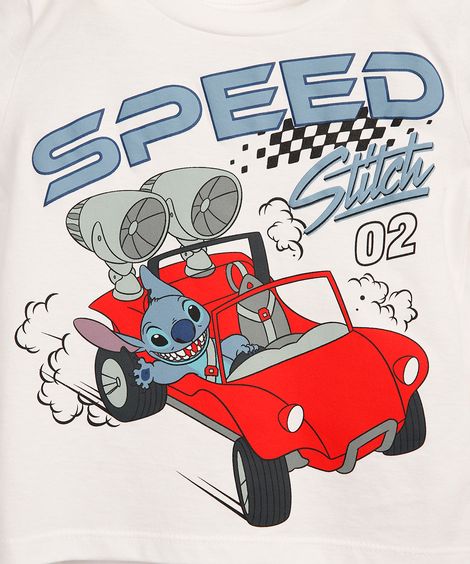 camiseta infantil de algodão manga longa stitch branca