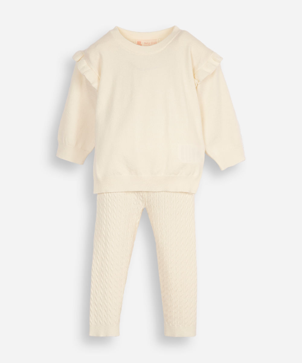 conjunto infantil longo tricot bege