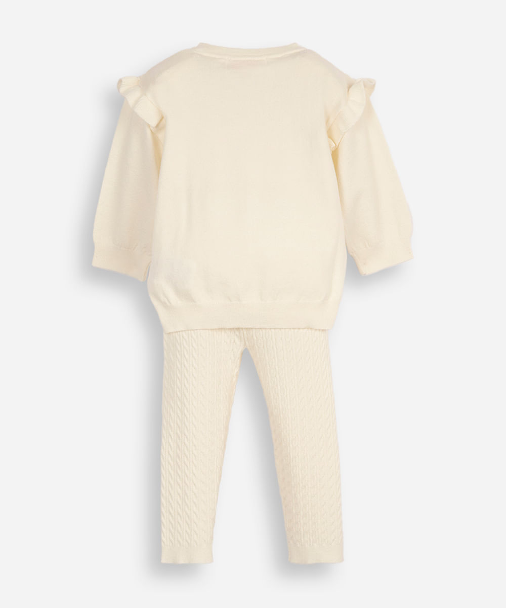 conjunto infantil longo tricot bege