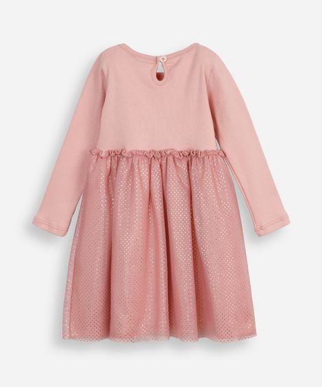 vestido infantil saia tule poá rosa