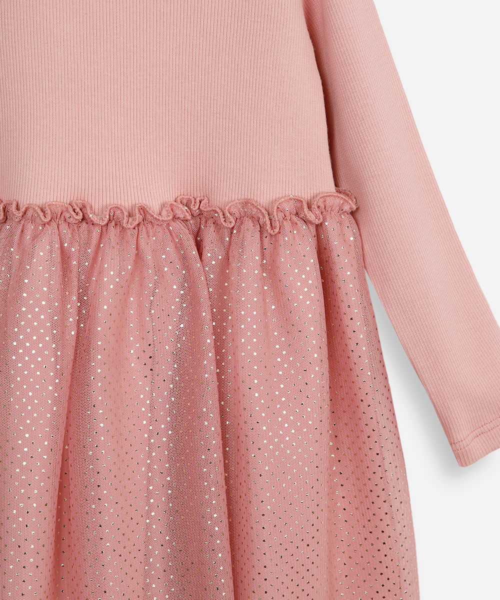 vestido infantil saia tule poá rosa