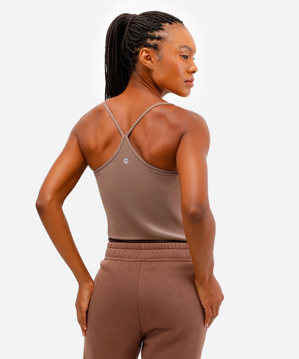 regata cropped decote nadador marrom