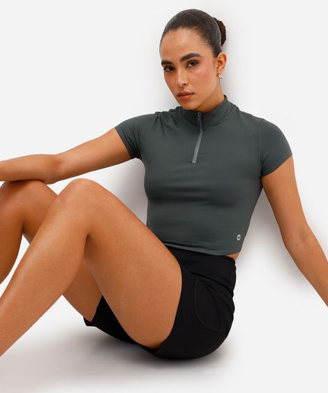 cropped gola alta com zíper verde