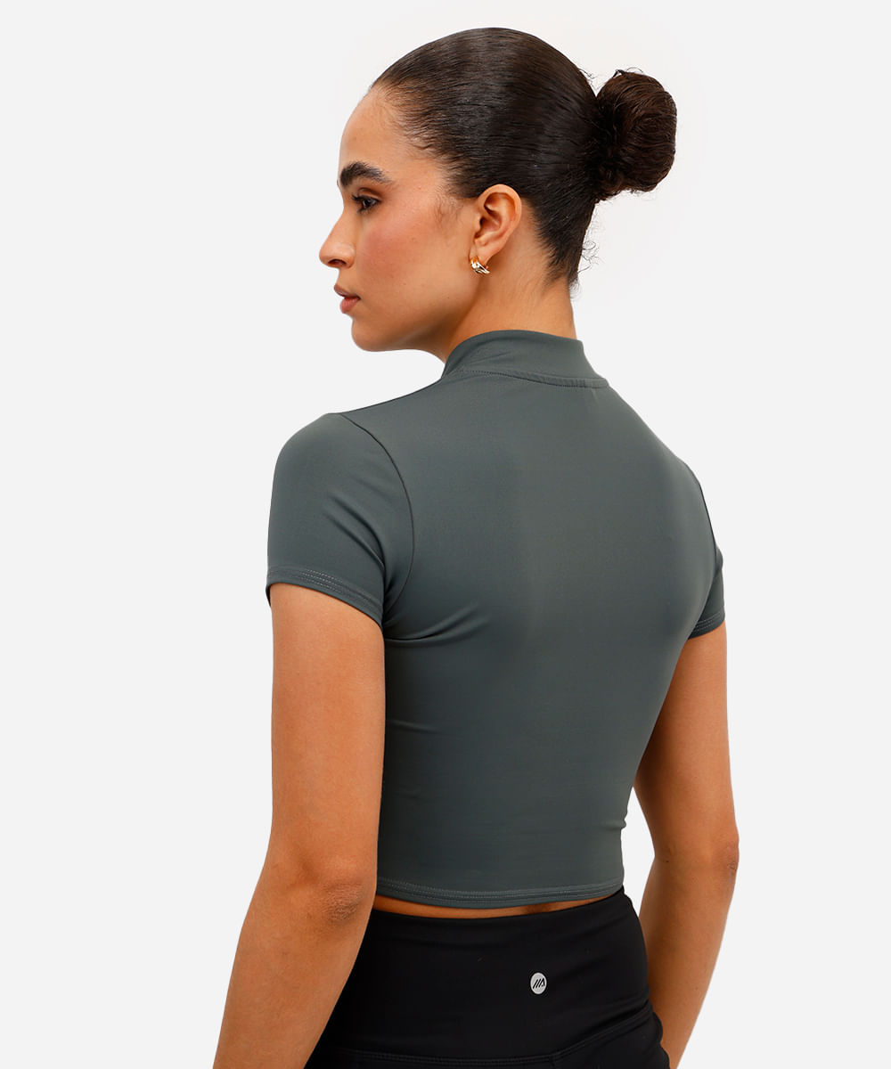 cropped gola alta com zíper verde
