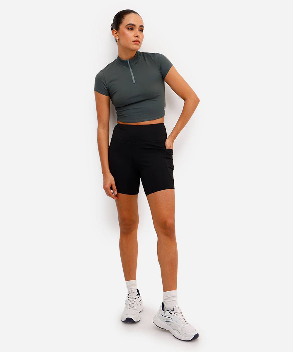 cropped gola alta com zíper verde