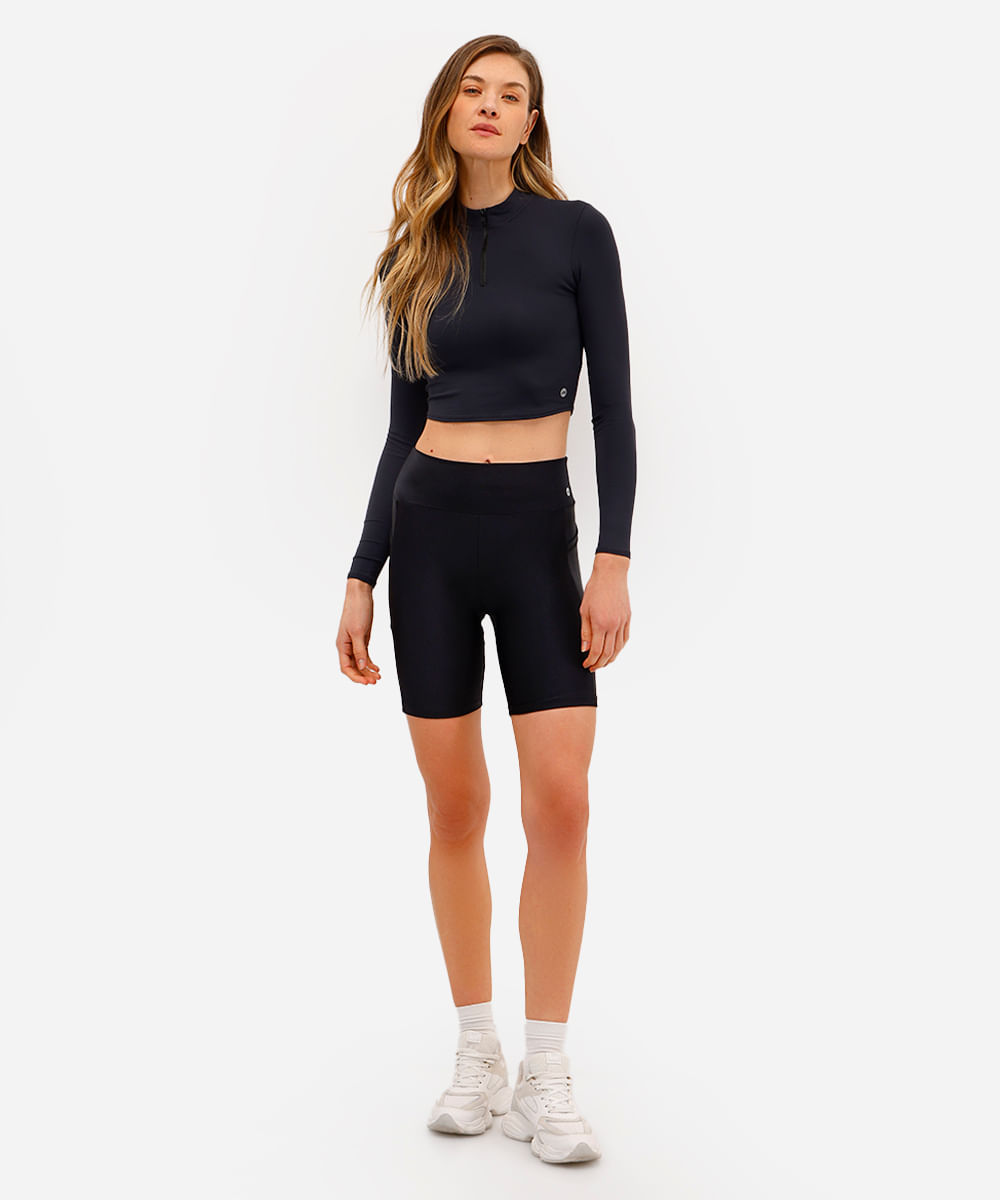 cropped feminino esportivo com zíper preto