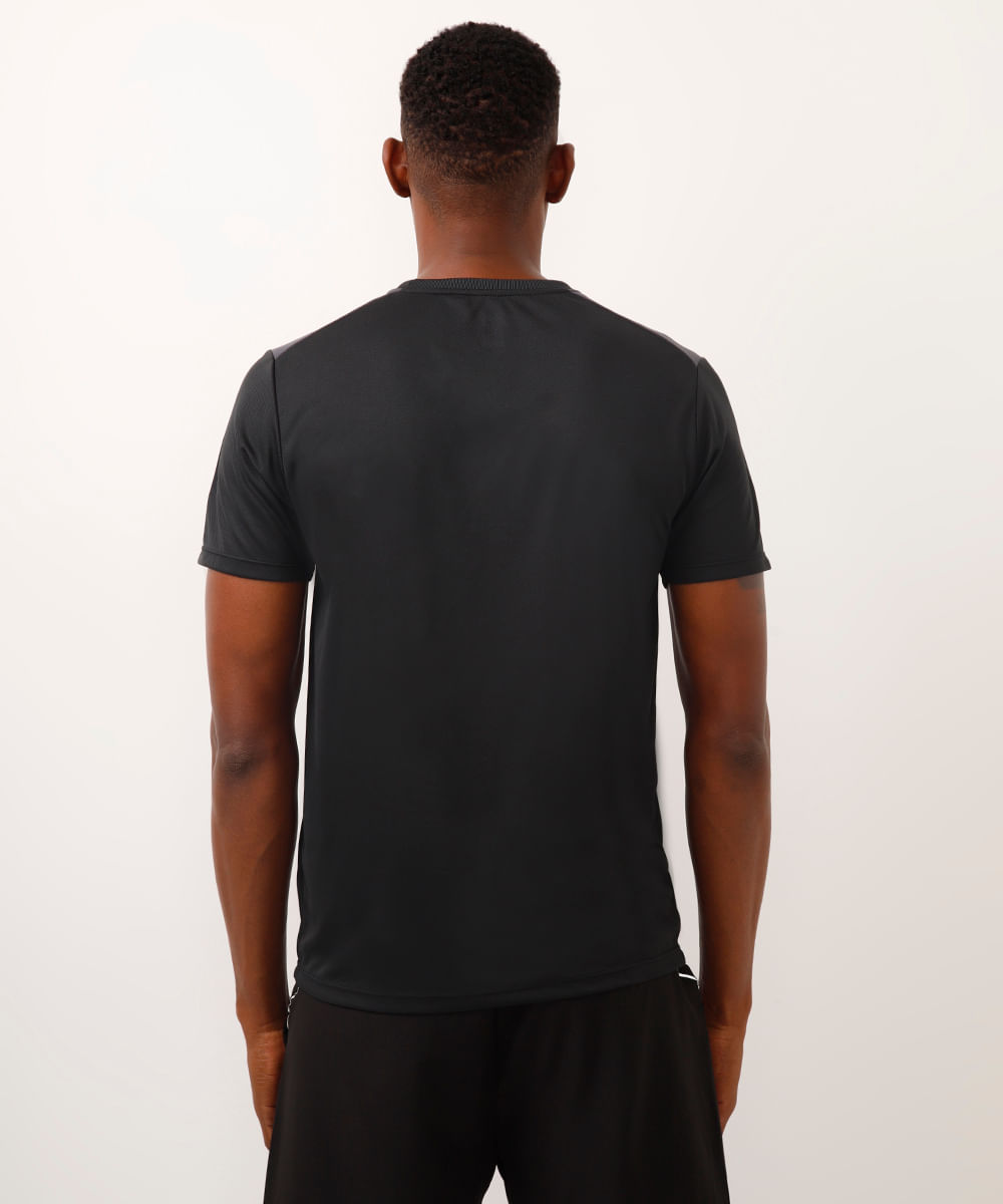 camiseta masculina esportiva ace manga curta com recorte bicolor cinza