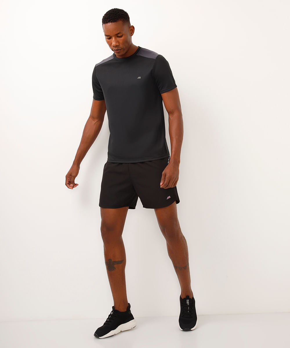 camiseta masculina esportiva ace manga curta com recorte bicolor cinza