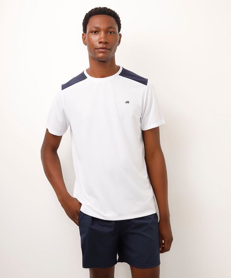 camiseta masculina esportiva manga curta com recorte bicolor off white