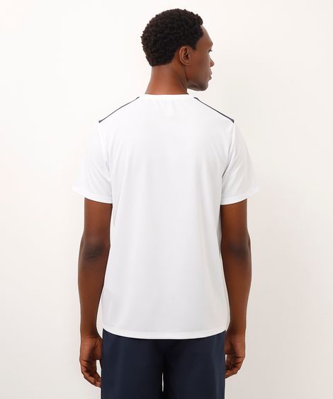 camiseta masculina esportiva manga curta com recorte bicolor off white