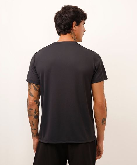 camiseta masculina esportiva manga curta com recorte bicolor cinza