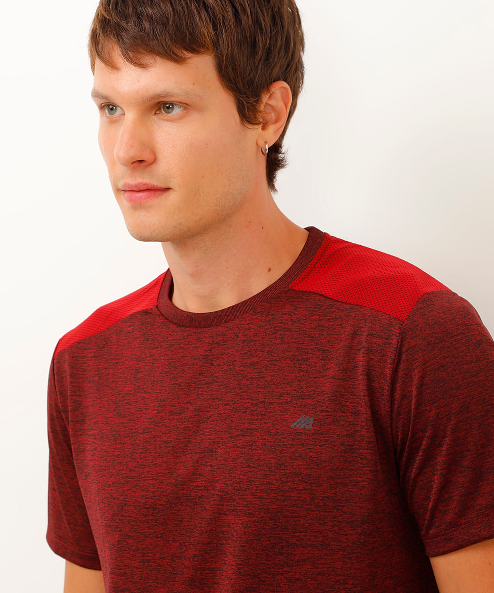 camiseta masculina esportiva com recorte vinho