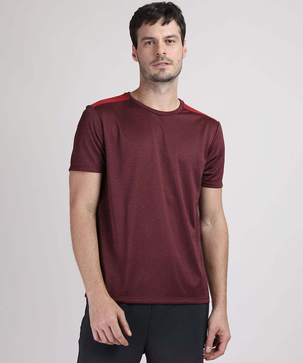 camiseta masculina esportiva com recorte vinho