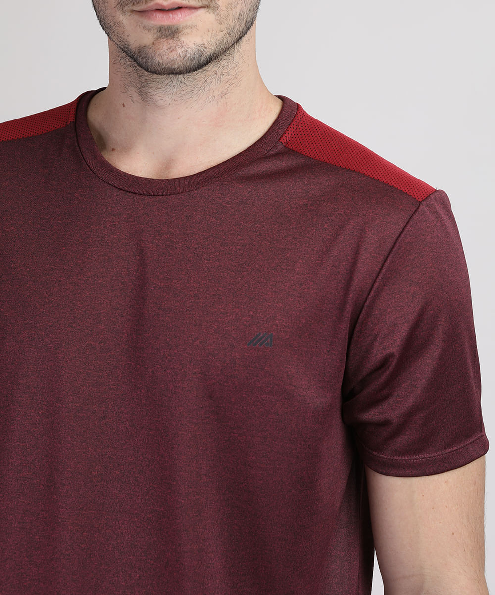 camiseta masculina esportiva com recorte vinho
