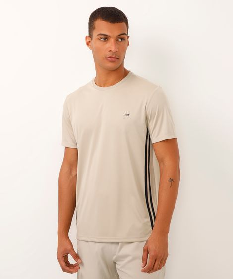 camiseta masculina esportiva com listras bege