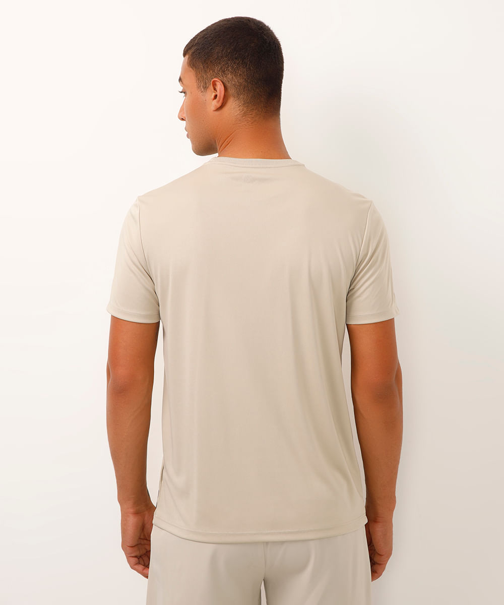 camiseta masculina esportiva com listras bege