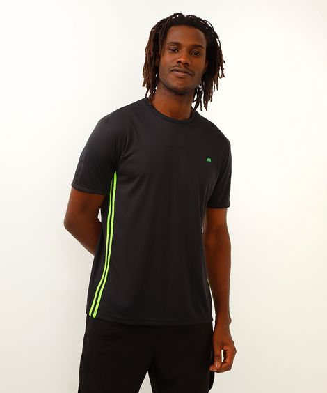 camiseta masculina esportiva com listras preta