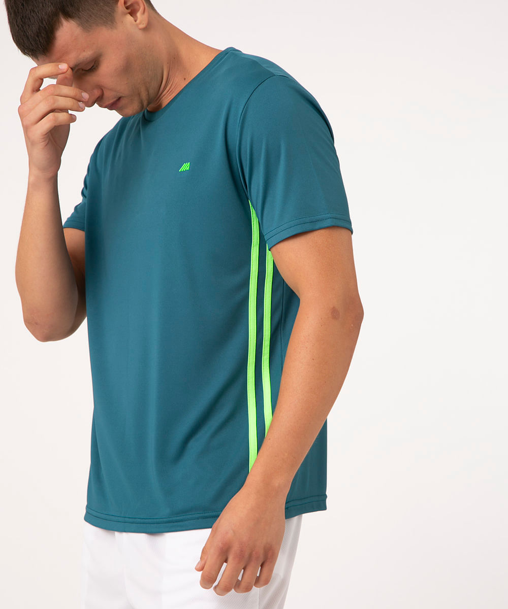camiseta masculina esportiva com listras - verde