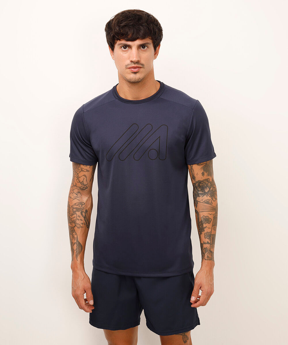 camiseta esportiva manga curta azul
