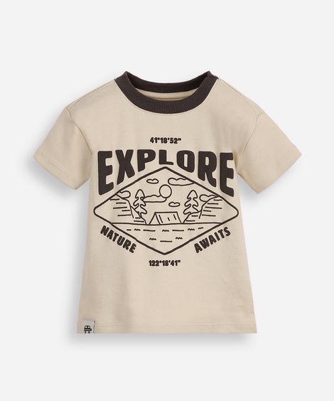 camiseta infantil explore manga curta bege