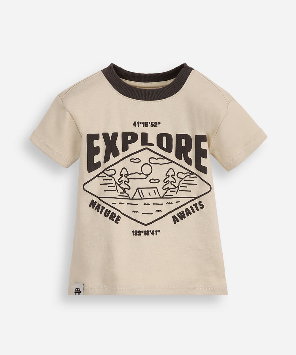 camiseta infantil explore manga curta bege