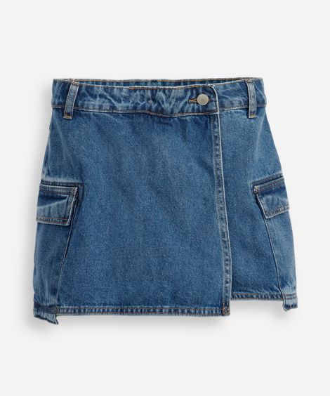 short saia cargo juvenil jeans  - jeans escuro