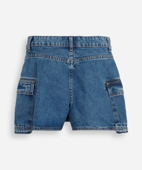 short saia cargo juvenil jeans  - jeans escuro