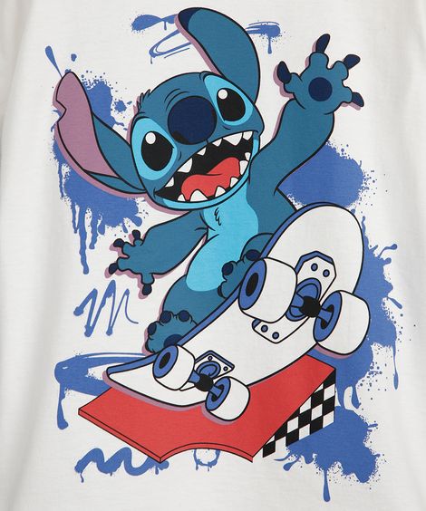 camiseta infantil de algodão stitch off white