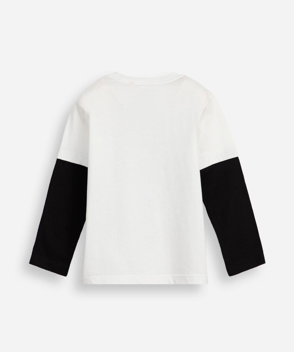 camiseta infantil de algodão stitch off white