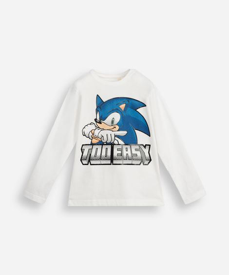 camiseta infantil de algodão manga longa sonic off white