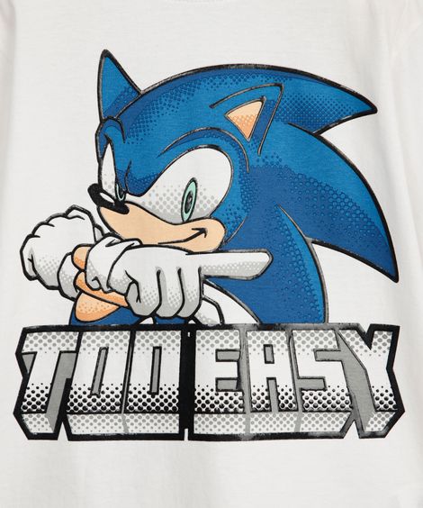 camiseta infantil de algodão manga longa sonic off white