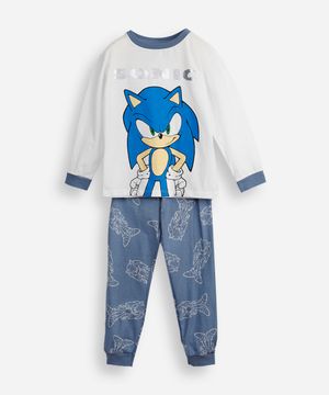 pijama longo infantil de algodão sonic off white