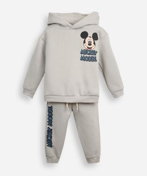 conjunto longo infantil de moletom mickey cinza