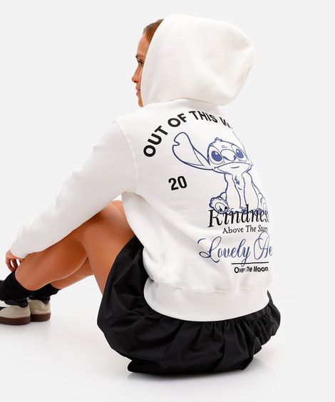 blusão feminino de moletom felpado com capuz stitch off white