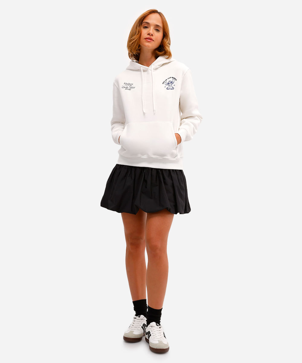 blusão feminino de moletom felpado com capuz stitch off white