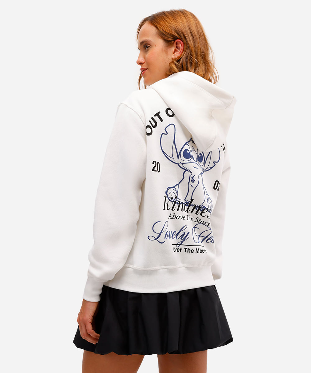 blusão feminino de moletom felpado com capuz stitch off white
