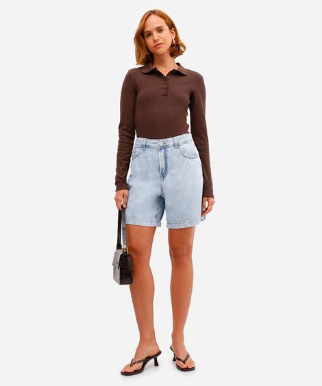 bermuda feminina jeans cintura média azul
