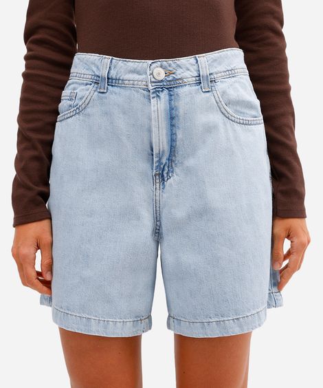 bermuda feminina jeans cintura média azul