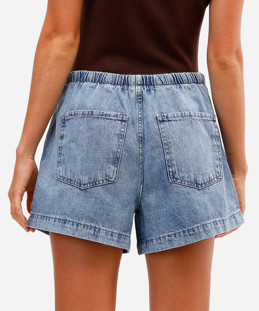 short feminino jeans com cordão - jeans claro