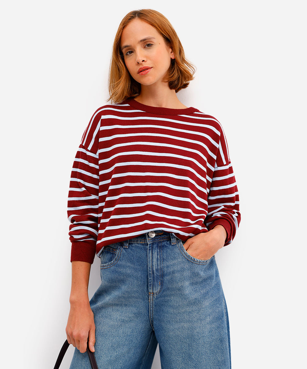 suéter feminino de tricot listrado vinho